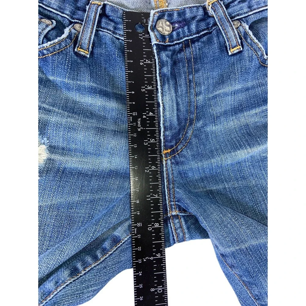 AG Adriano Goldschmied Woman's‎ Medium Wash Distressed Capri Raw Hem Size 29R